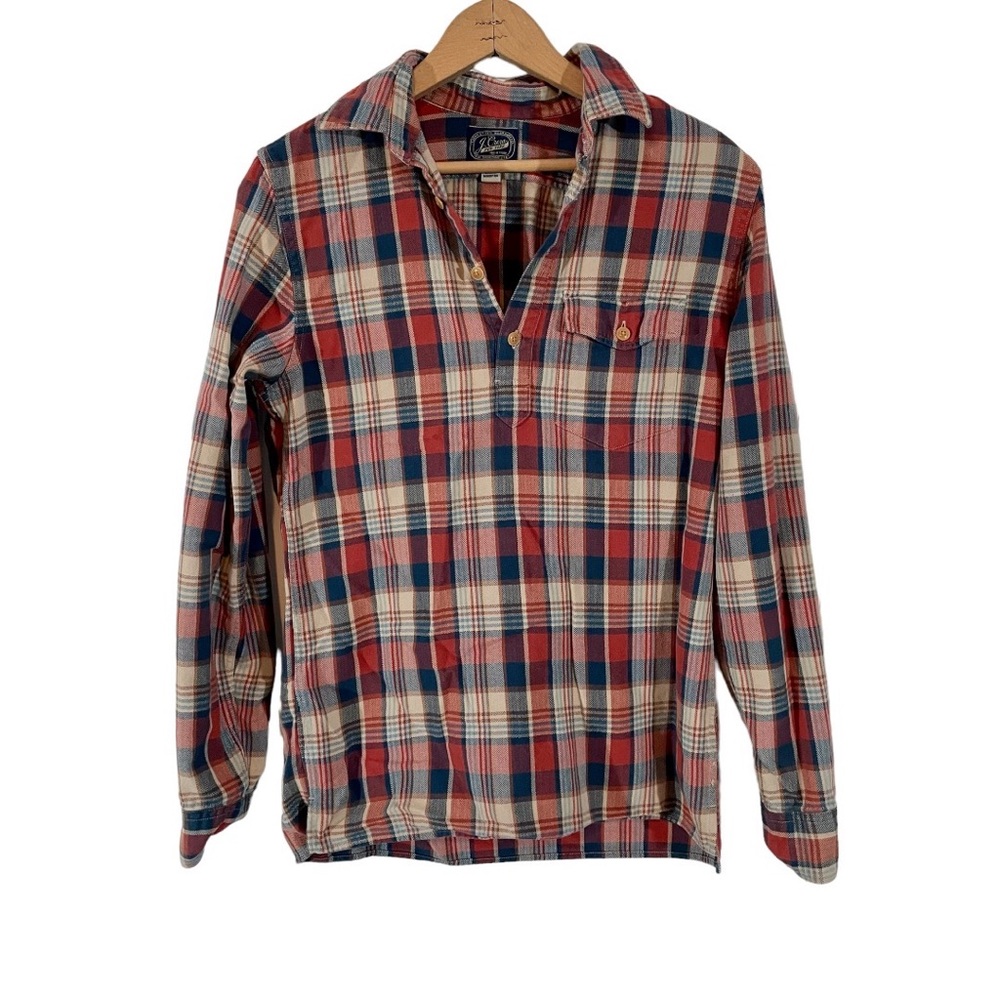 J.Crew Red Blue Plaid Flannel Quarter Button Long Sleeve Shirt Country